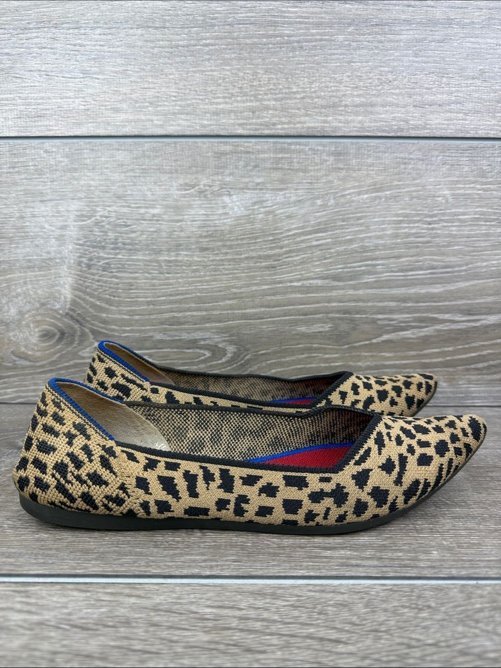 Rothy’s “The Point” Tan Leopard Print Women’s Sz 7.5 Pointy Toe Ballet Flats